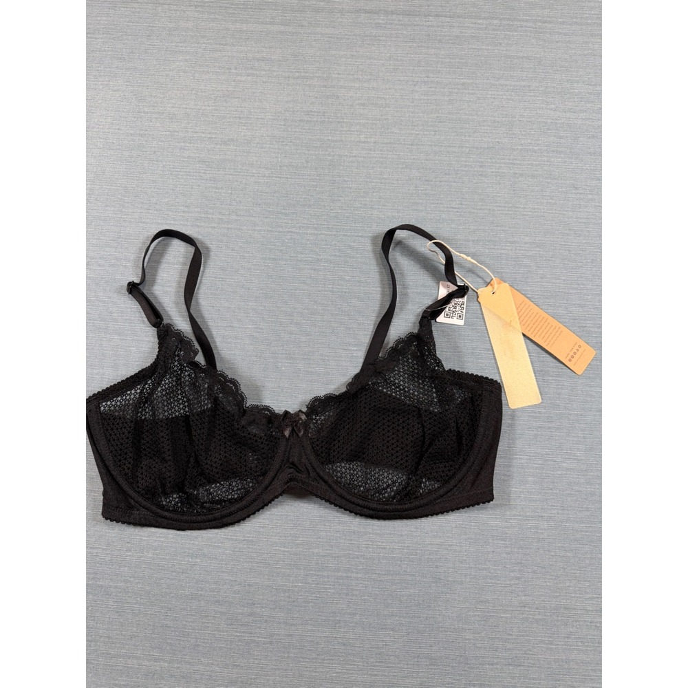 Wingslove Black Lace Mesh Unlined‎ Underwire Bra 38DD W016 Sheer Balconette